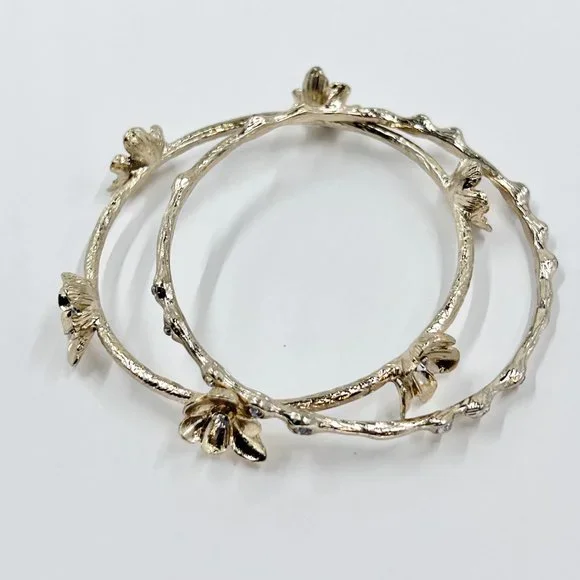Set of 2 - Shiny Textured Gold Tone Flower & Jeweled Bangle Bracelets - Picture 7 of 7